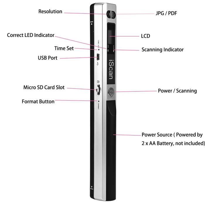Portable Document Scanner 900 DPI USB 2.0 LCD Screen Supports JPG/PDF Format Black