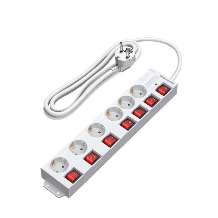 Regleta DEWENWILS de 6 tomas, 16 A + 7 interruptores, 3 m, blanca, 230 V, 3680 W máx.
