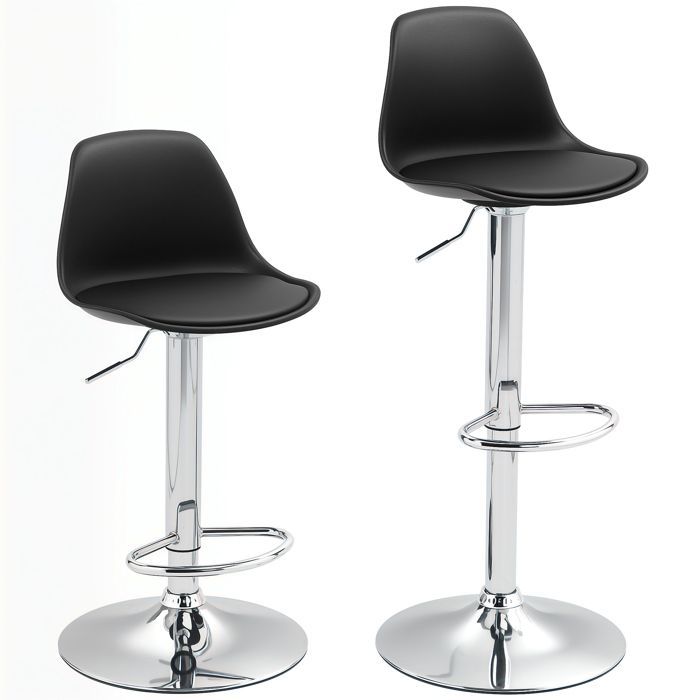 Taburetes de bar - BLOSSOM - Juego de 2 - Acero - Altura regulable - Giro de 360° - Negro