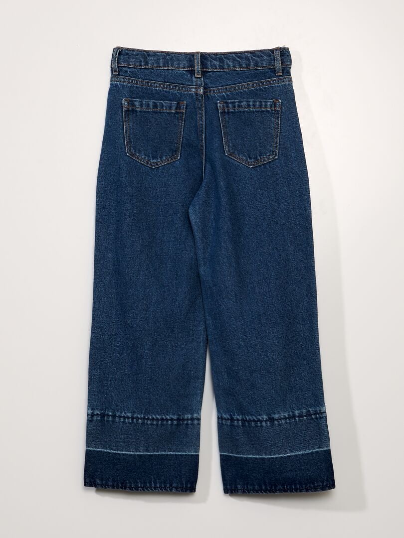 Jeansy z szerokimi nogawkami i efektem sprania - Ciemny Denim Blue