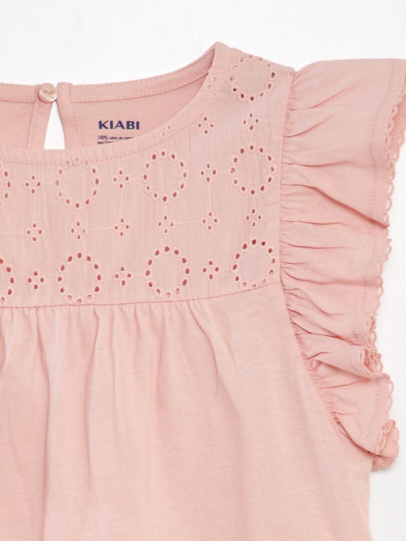 T-shirt met borduurwerk - ROZE