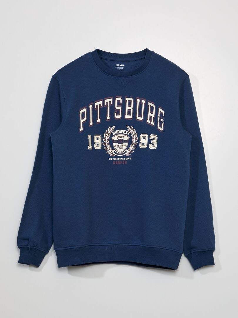 Bedrukte fleece sweater - BLAUW