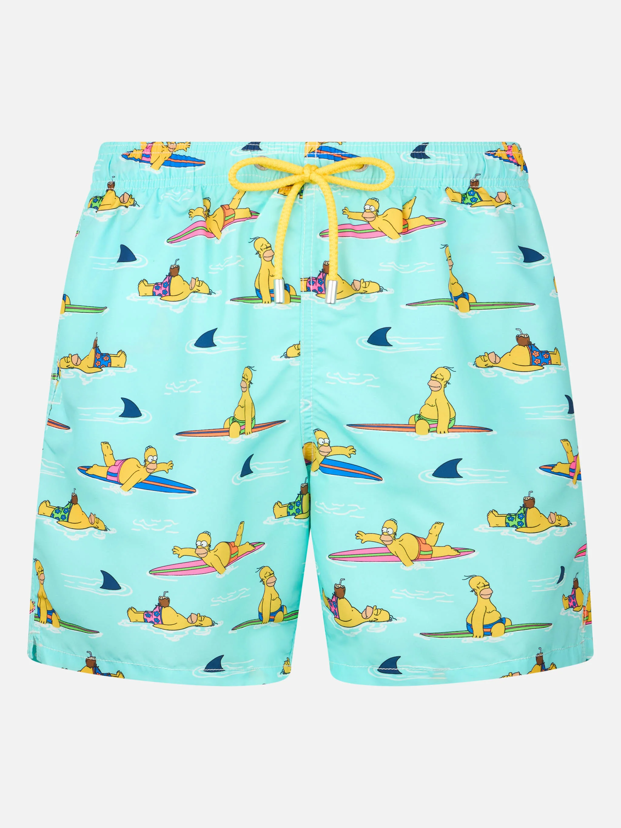 Heren Gustavia Mid-Length Zwembroek | Homer Simpson Speciale Surfer All Over Print | Watergroene Achterkant | Elastische Tailleband | MC2 Saint Barth