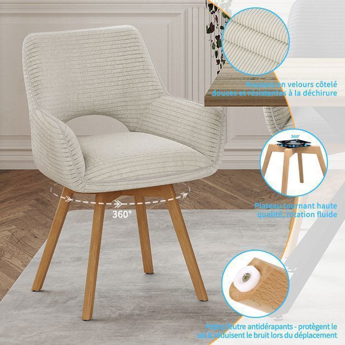WAFTING 6er-Set Esszimmerstühle, Drehsessel, gepolstert mit Samtrückenlehne, Holzbeine, Beige