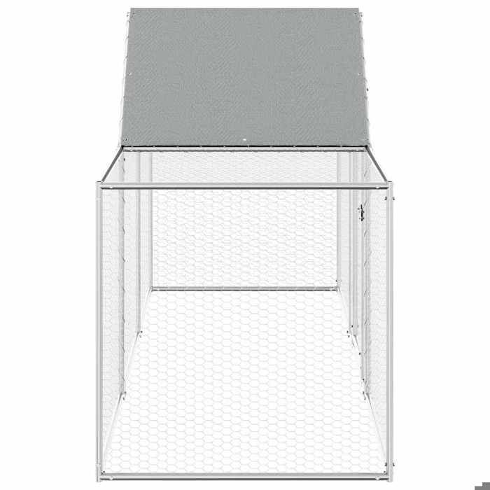 Gallinero de acero galvanizado - MEUBLECHIC - 3x1x1,5 m - Plata - Techo impermeable - Malla metálica
