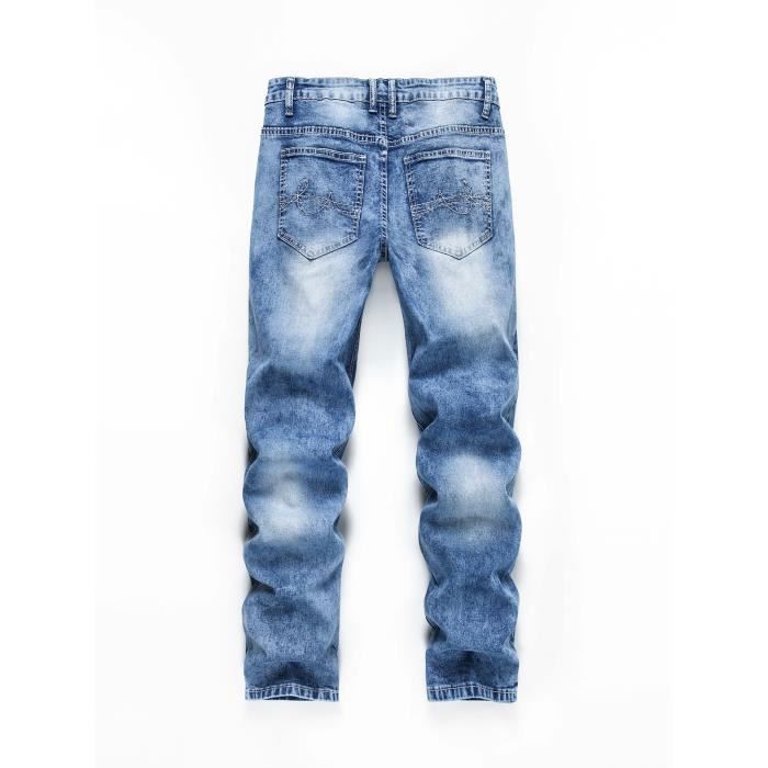 Jeans da uomo a gamba dritta elasticizzata - INSFITY - Effetto slavato - Azzurro chiaro
