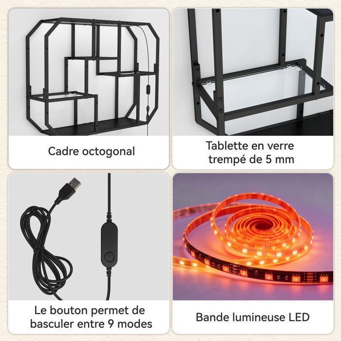 Estantería de pared PULUOMIS con iluminación LED RGB, 5 niveles de almacenamiento, estante flotante para juegos, sala de estar, cocina, 85 cm