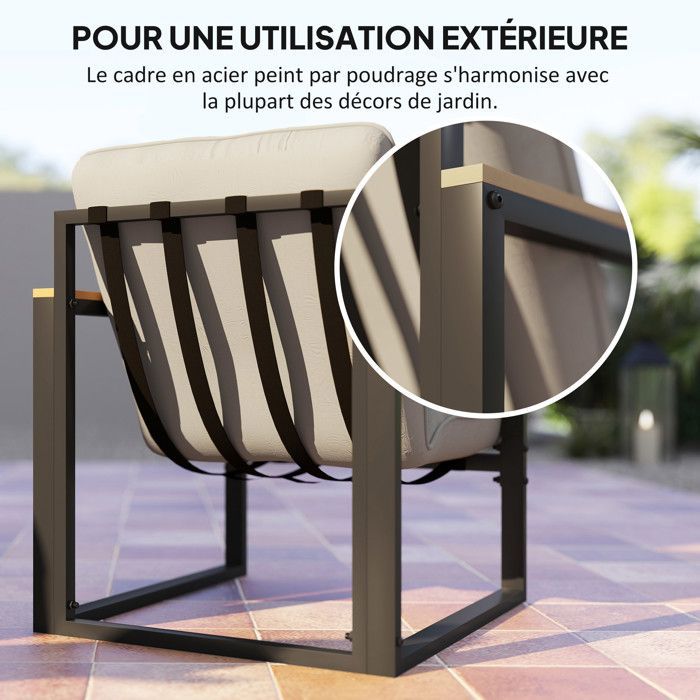 Set di mobili da giardino per 4 persone con divano, 2 poltrone e tavolino da caffè in vetro temperato, cuscini inclusi, grigio.