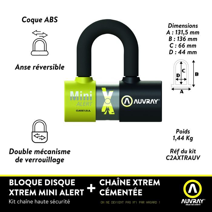 Auvray Lasso motorcycle chain lock, 13.5 mm diameter, 120 mm length, SRA standard.