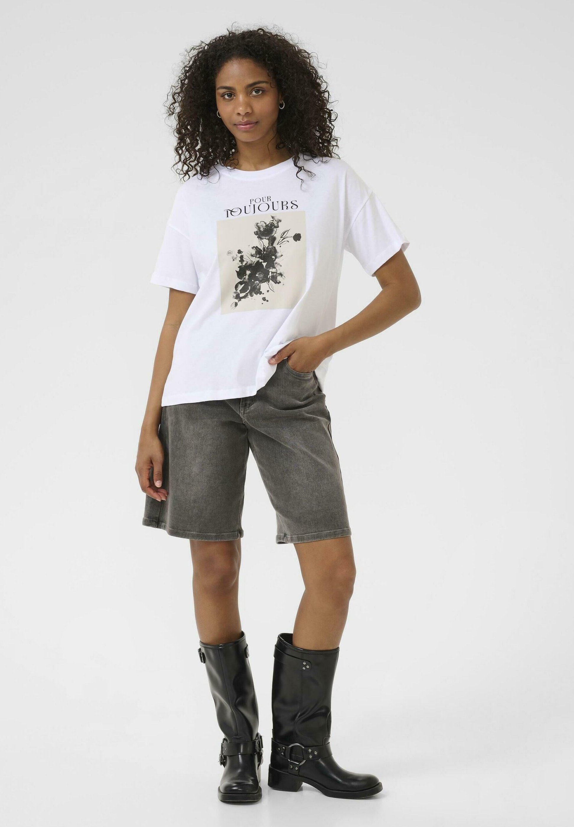 Kaffe KAVIVIE - T-shirt met print - vierkant met optisch witte bloemen