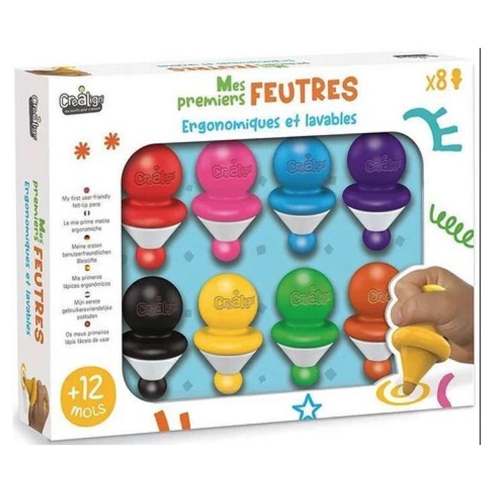 Rotuladores Crealign CL215 - Caja de 8 - Mango ergonómico - Para niños de 12 meses en adelante