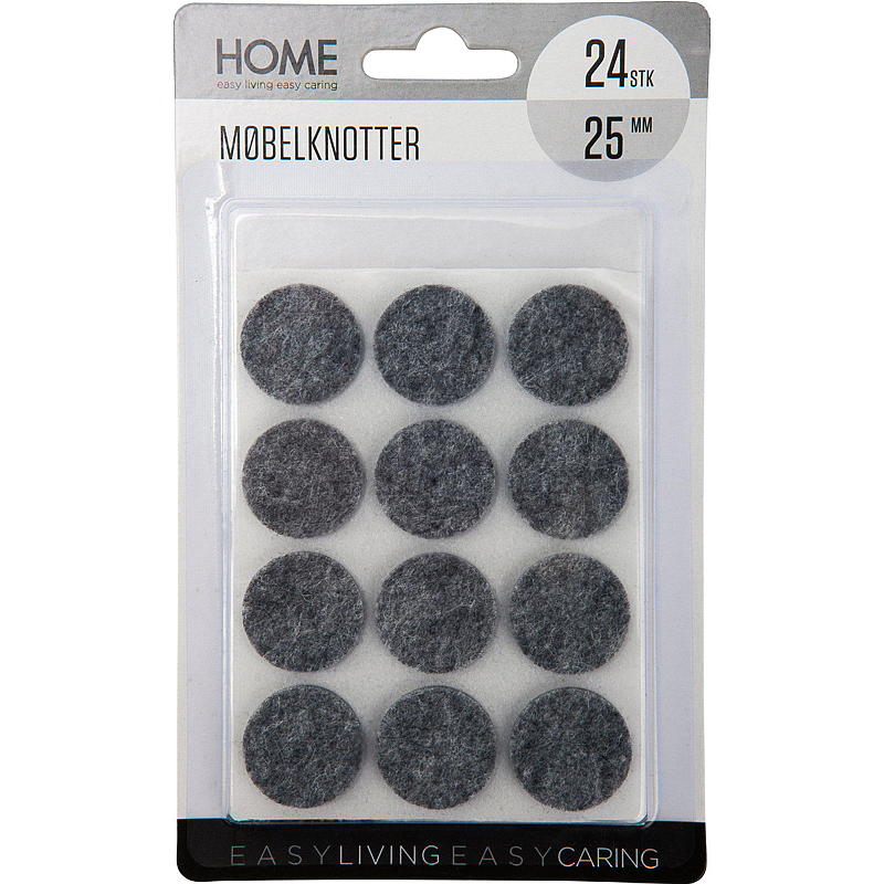 Møbelknopper 24 stk. Diameter 25 mm, grå, filt