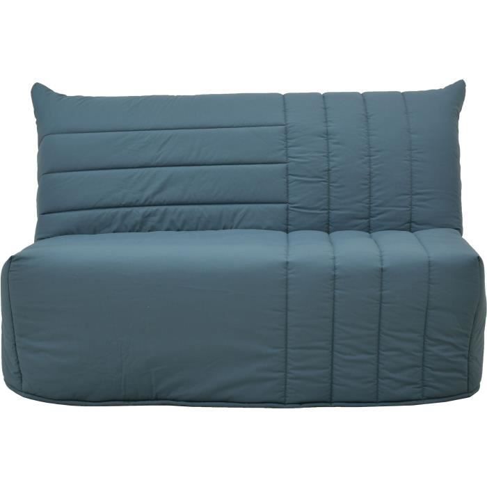 Sofá cama de 2 plazas BECCI - Tela azul prusiano - Colchón Bultex - 142 x 101 x 95 cm - Fabricado en Francia