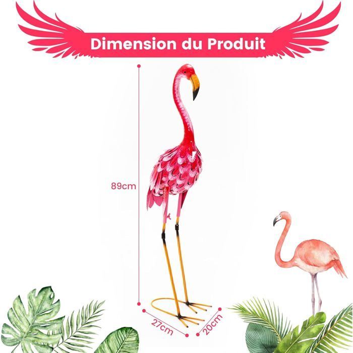 GIANTEX Lot de 2 Statues 89 CM de Flamant Rose de Jardin en Métal, Décoration Extérieure Sculpture d’Oiseau Rose de Jardin