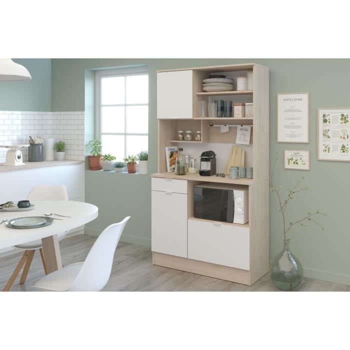 Aparador de cocina - BECOOL - 100,2 x 185,7 x 45,3 cm - Roble / Blanco - PARISOT