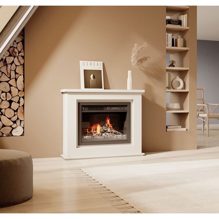 Meuble avec cheminée électrique - DESIGN AMEUBLEMENT - Alaska - Laqué blanc - LED multicolore - 1000/2000W