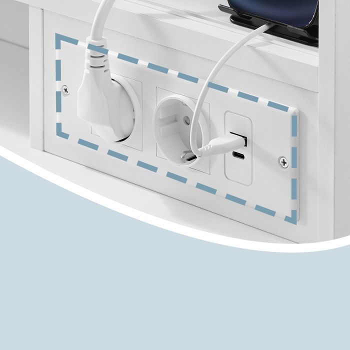 VASAGLE Coiffeuse avec Miroir LED, Multiprise, 9 Tiroirs, Loupe 10x, Éclairage 3 Couleurs, Installation des Rails sans Outils, Blanc