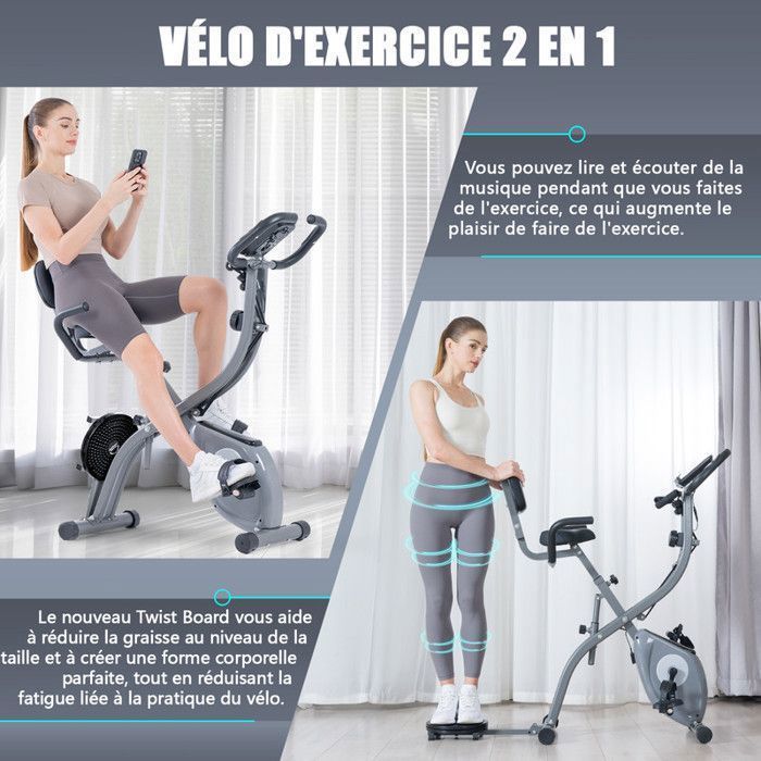 Vélo d'appartement pliant & Connecté APP, Avec plateau tournant et Fonction de la tirette, 10 Niveaux Résistance Magnétique