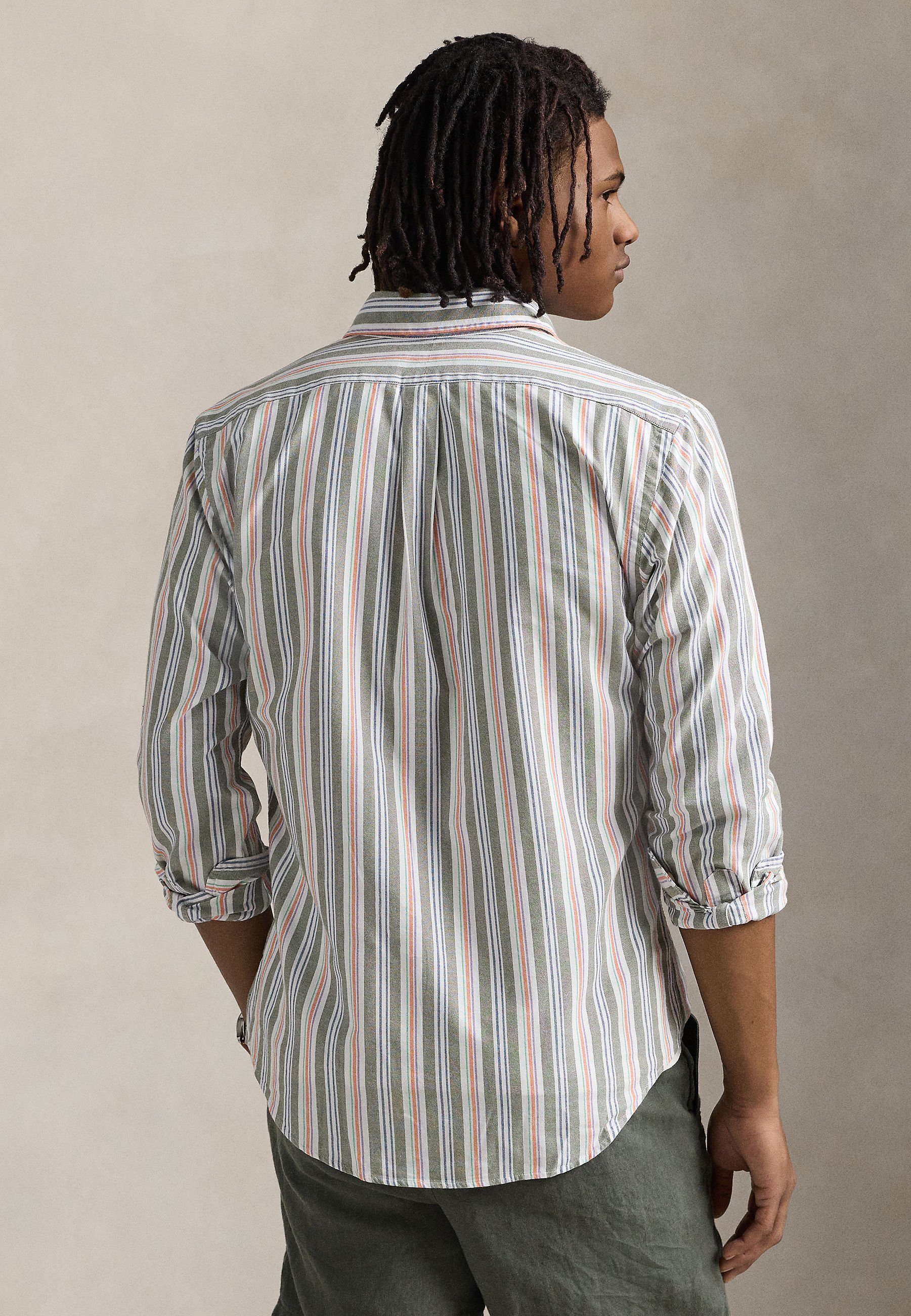CUSTOM FIT STRIPED OXFORD SHIRT - Košile - olivová/orange Polo Ralph Lauren