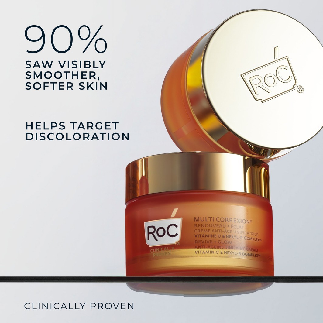 RoC sejas krēms Multi Correxion Revive + Glow Multi Correxion Revive+Glow bagātīgs, vienojošs un pretnovecošanās krēms - 50 ml