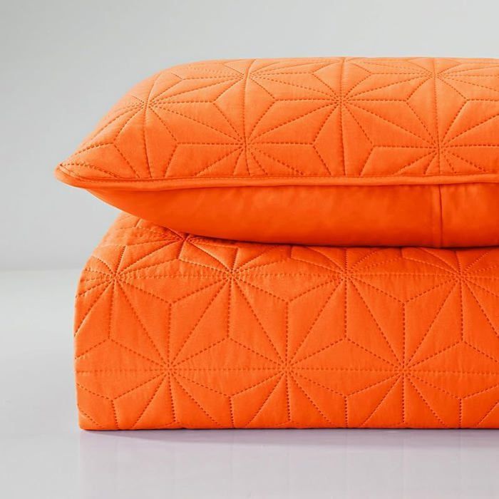 Colcha de 240x260 cm con 2 fundas de almohada, colcha suave y ligera con estampado de gofre de 240 x 260 cm #Manta de cama naranja