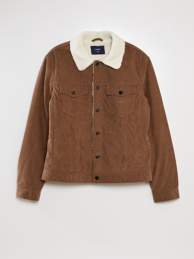 Chaqueta de terciopelo con cuello de borrego - MARRÓN