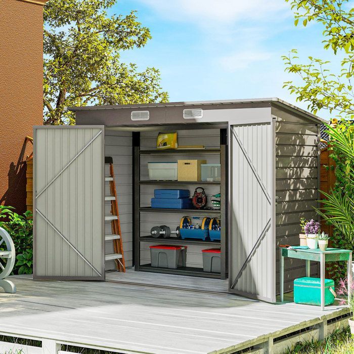 Abri de Jardin 3 m² - Outsunny - 249x121x183cm - gants, portes doubles verrouillables ventilations tôle acier galvanisé- gris clair