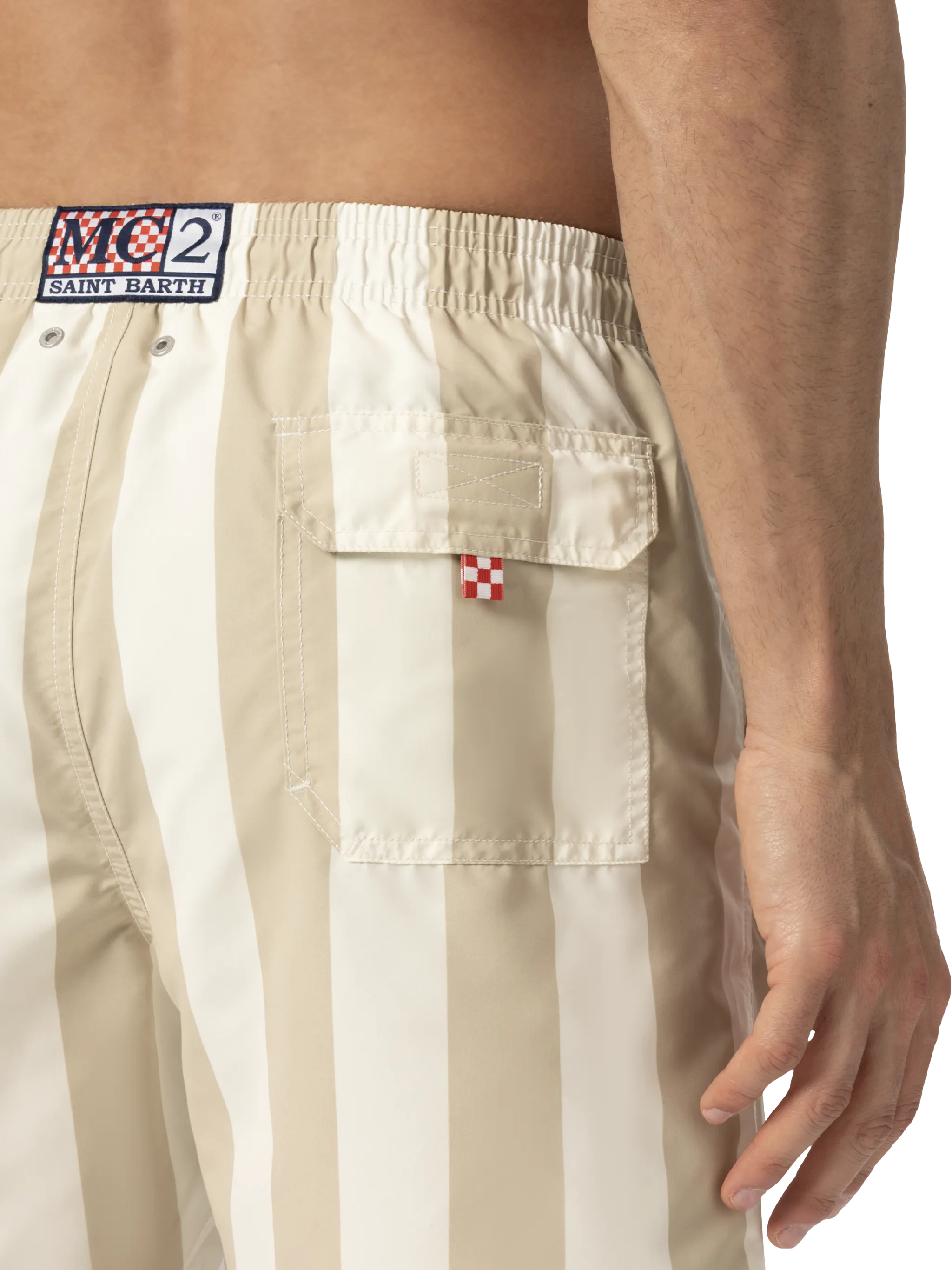 Costume mare lunghezza media Gustavia a righe con ricamo St. Barth