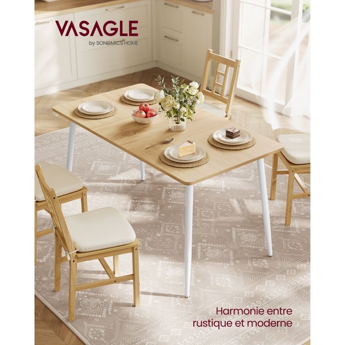 Tavolo da pranzo per 4-6 persone, stile rustico, superficie resistente al calore, 75 x 140 x 75 cm, rovere dorato e bianco nuvola.