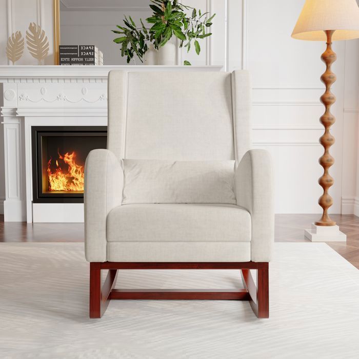 Fauteuil à Bascule - SOMUBI - Rocking Chair - Tissu Beige - Repose-jambes Télescopique - Poches de Rangement