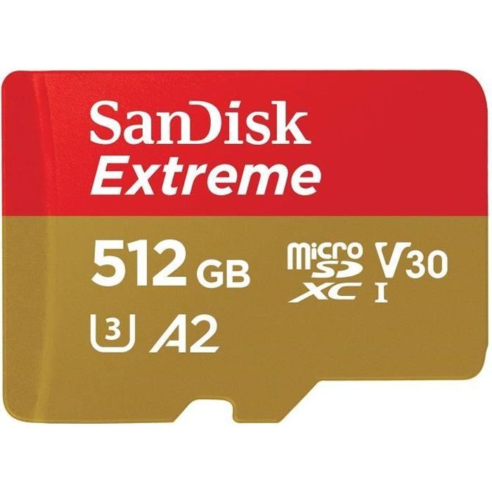 Tarjeta de memoria microSDXC SanDisk Extreme de 512 GB + adaptador SD de hasta 160 MB/s, con clase de velocidad UHS 3 (U3), V30