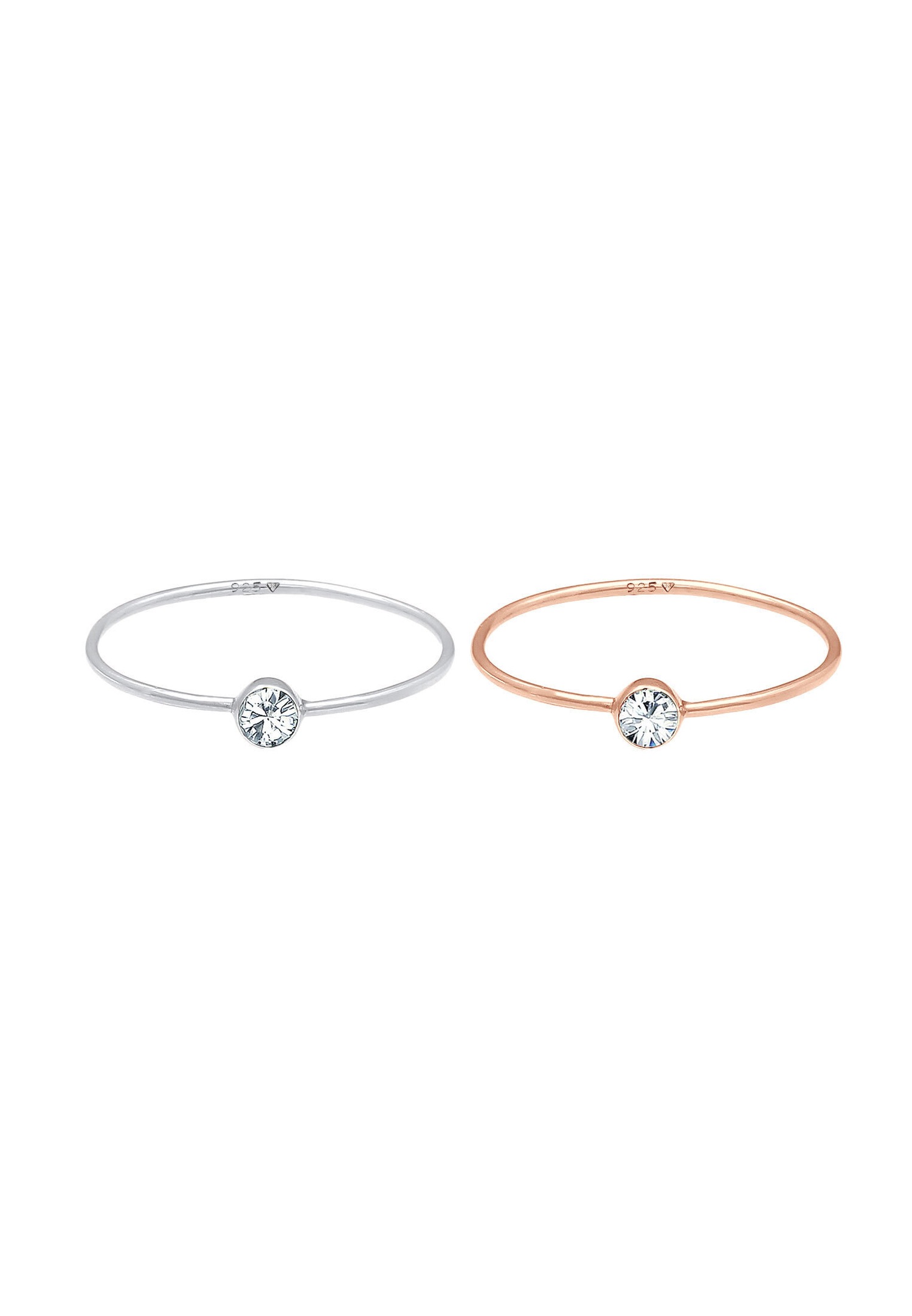 Elli Femmes Empilement Set de 2 Solitaire Basique Bicolore avec Cristal en Argent Sterling 925 Plaqué Or