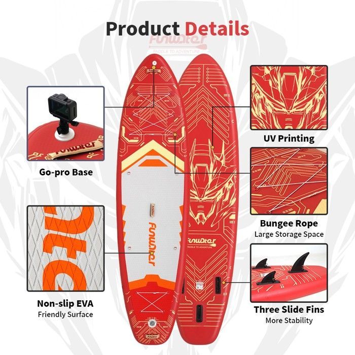 FunWater SUPFW50C, 3 ailettes, EVA antidérapant, corde élastique pour les aventures stables, poids 13,3 kg, capacité 200 kg