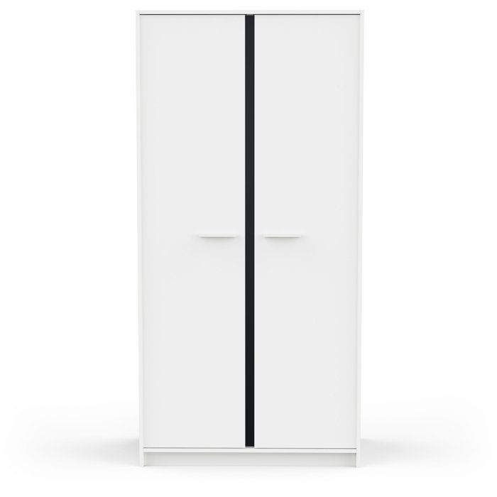 Armario de dormitorio - REVERSO - Blanco mate - Decoración rosa o azul - 2 puertas - Ancho 88,3 x Profundidad 50 x Alto 180,9 cm