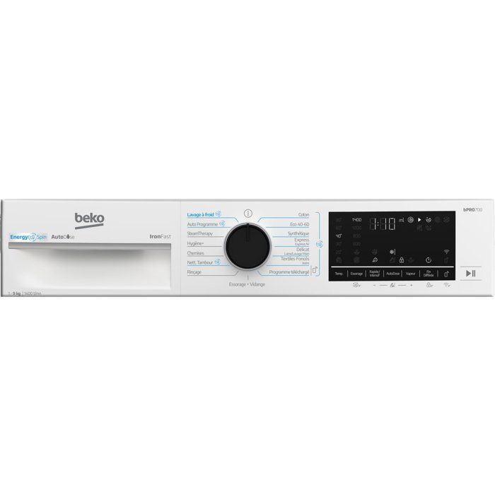 Lavatrice a carica frontale BEKO B7WFU39411WDOS serie bPro 700 - 9 kg - Induzione - Larghezza 60 cm - 1400 giri/min - Classe energetica A - Dosaggio automatico - Bianca