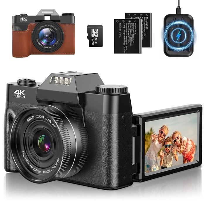 4K Appareil Photo Numérique, 75MP Appareil Photo Compact Portable SD 32G, 3