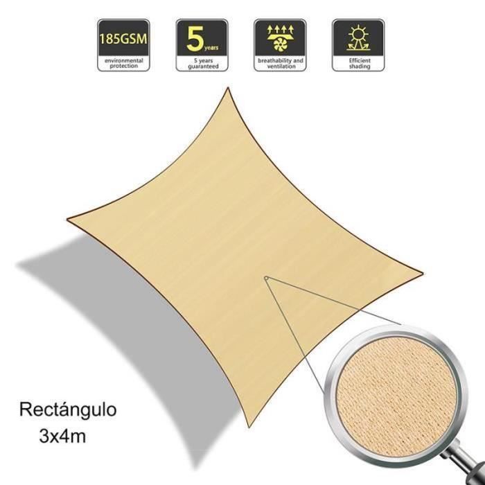 Vela ombreggiante Sunnylaxx - Parasole rettangolare 3x4 metri - Traspirante e resistente - Colore sabbia