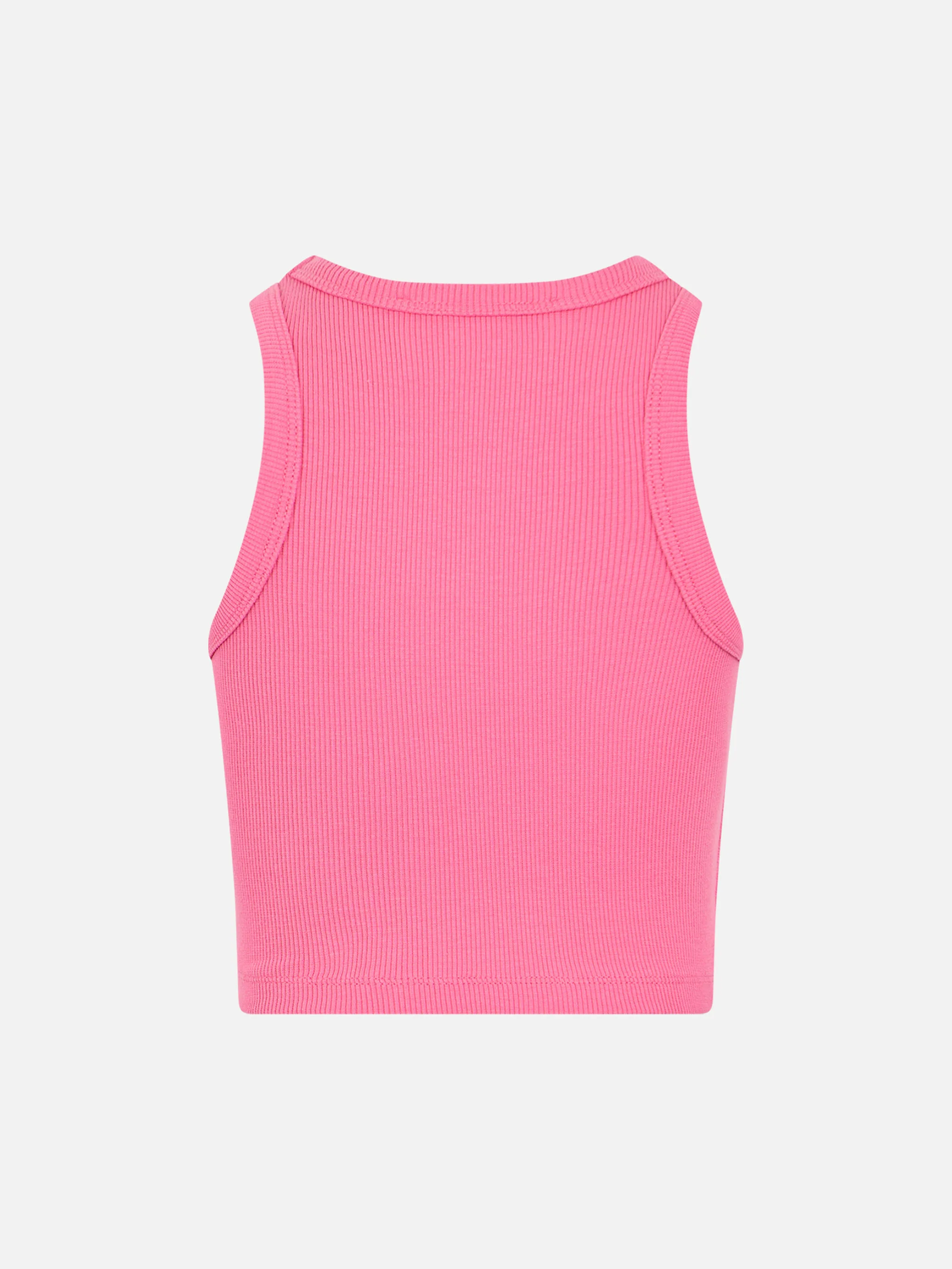 Geribbelde katoenen crop top voor meisjes in fuchsia.