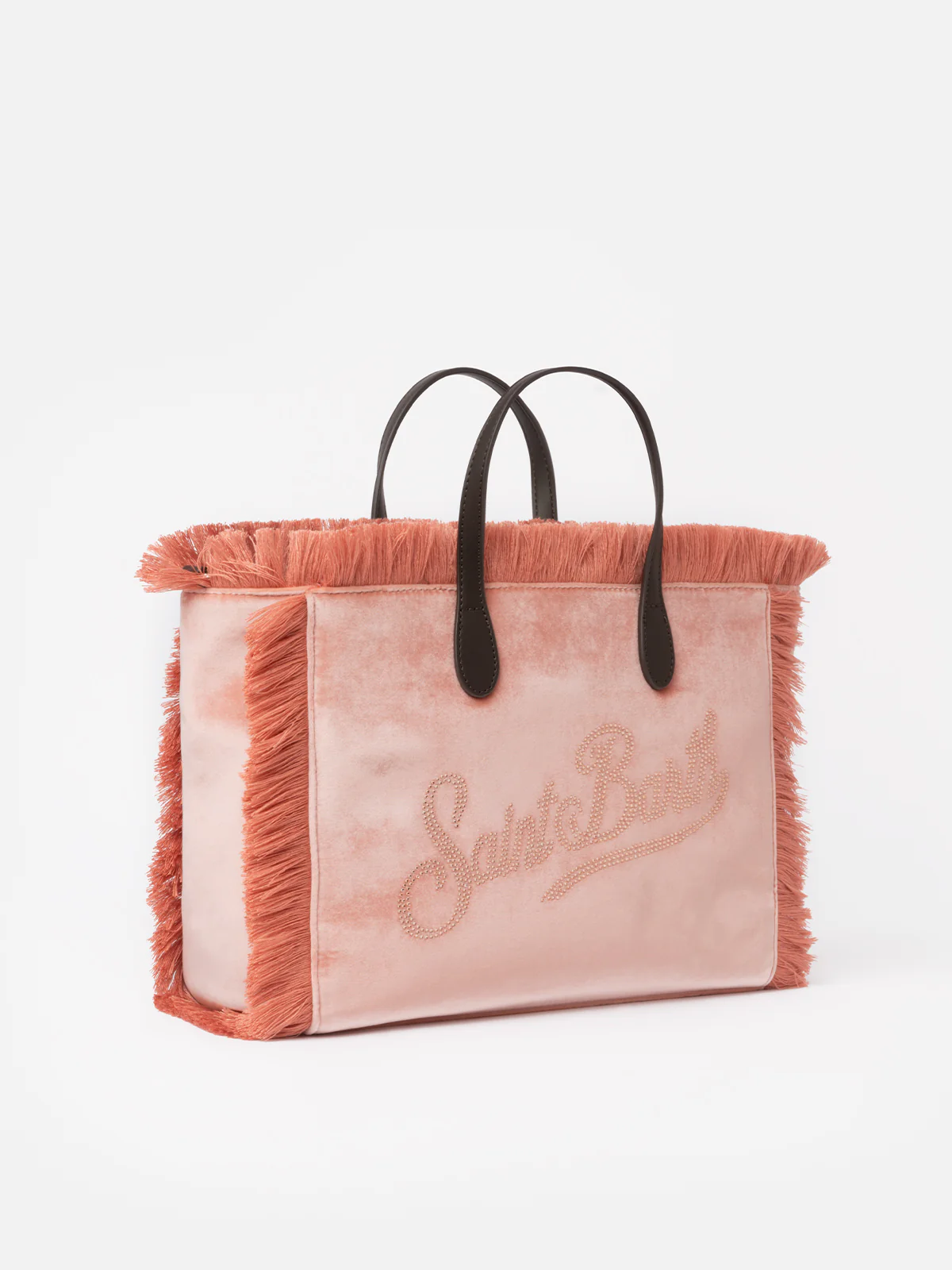Colette tas in roze fluweel met logo van strass-steentjes