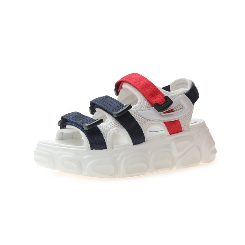 Sandales en cuir véritable pour femmes, mignonnes et confortables, idéales pour l'été. Plateforme, fermeture velcro, semelle épaisse et cuir souple.