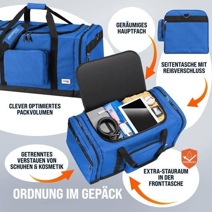 Sac de voyage MONZANA® Sac de Sport Bleu 90L Fitness Football Transport Bandoulière amovible Réglable Weekender Duffelbag