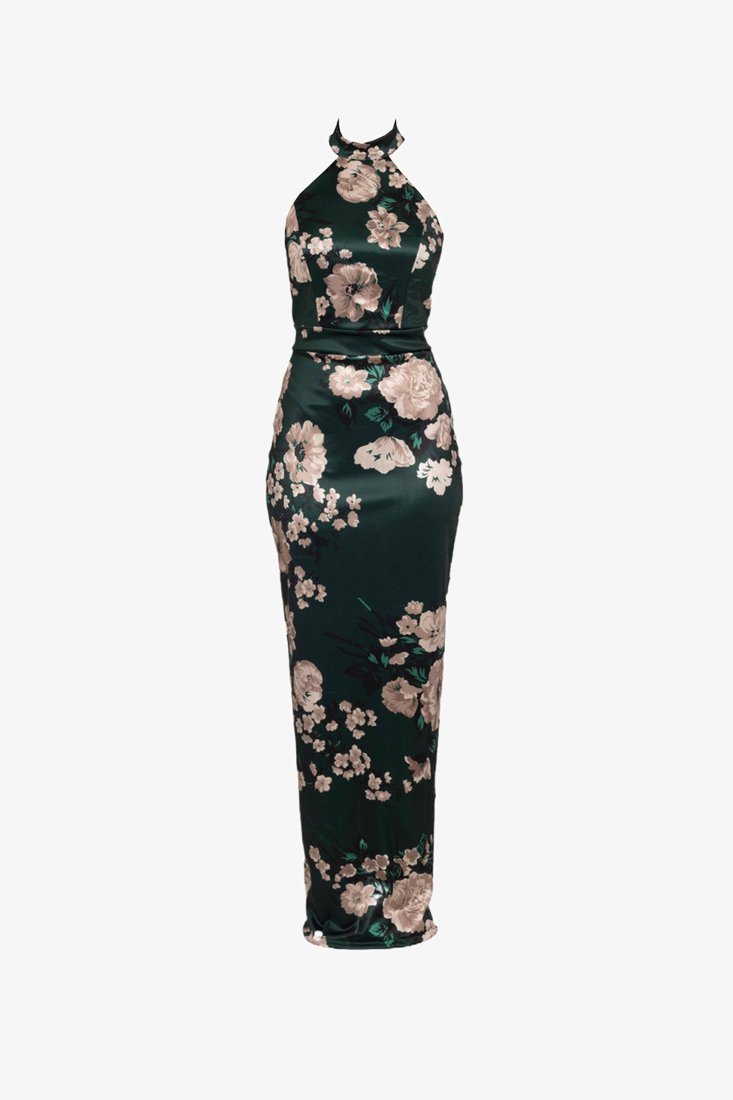 WAL G PETITE ABIGAIL Neckholderkleid - Cocktailkleid / Partykleid - Waldgrüner Print