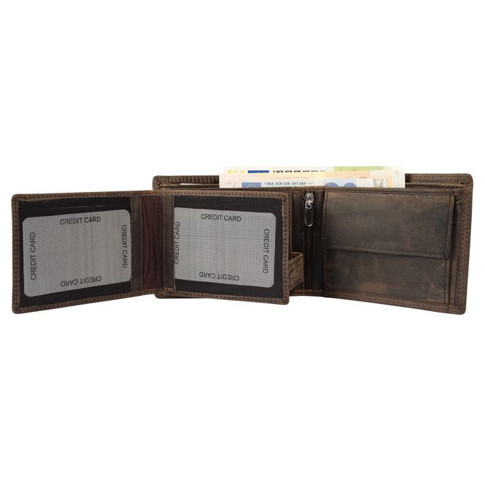 Cartera - AKZENT - Formato horizontal clásico - Piel auténtica - Marrón - 6 ranuras para tarjetas