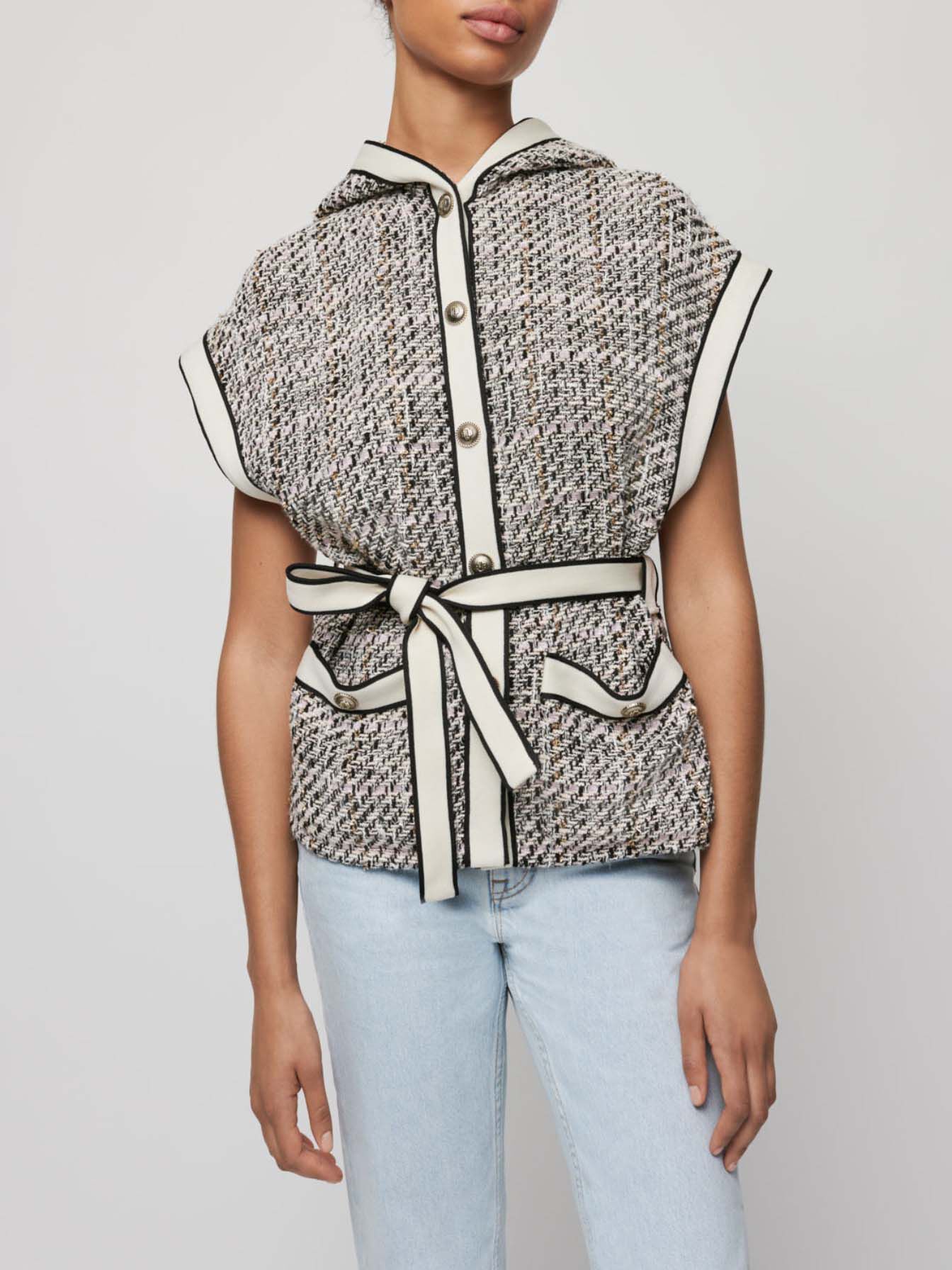 Vestă stil tweed - Roz deschis