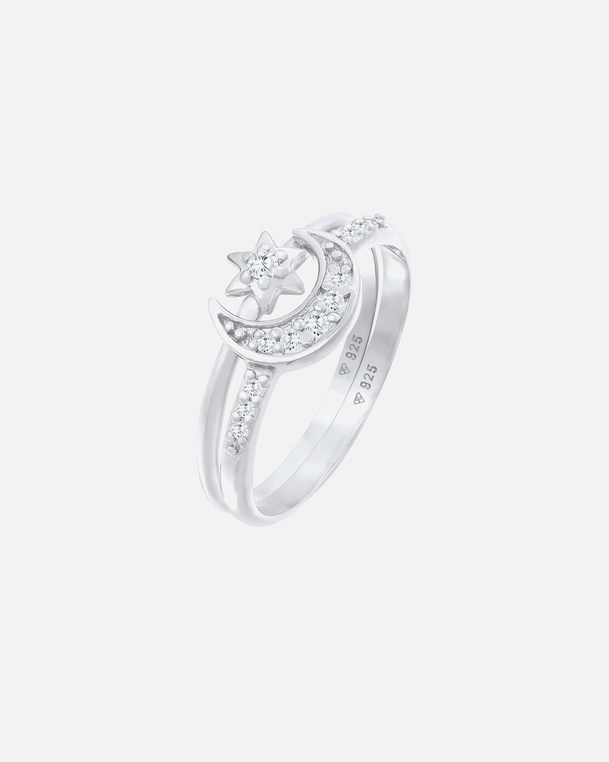 Elli Ensemble de bagues superposées pour femmes - Étoile Lune Astro Trend avec cristaux de zirconium en argent sterling 925
