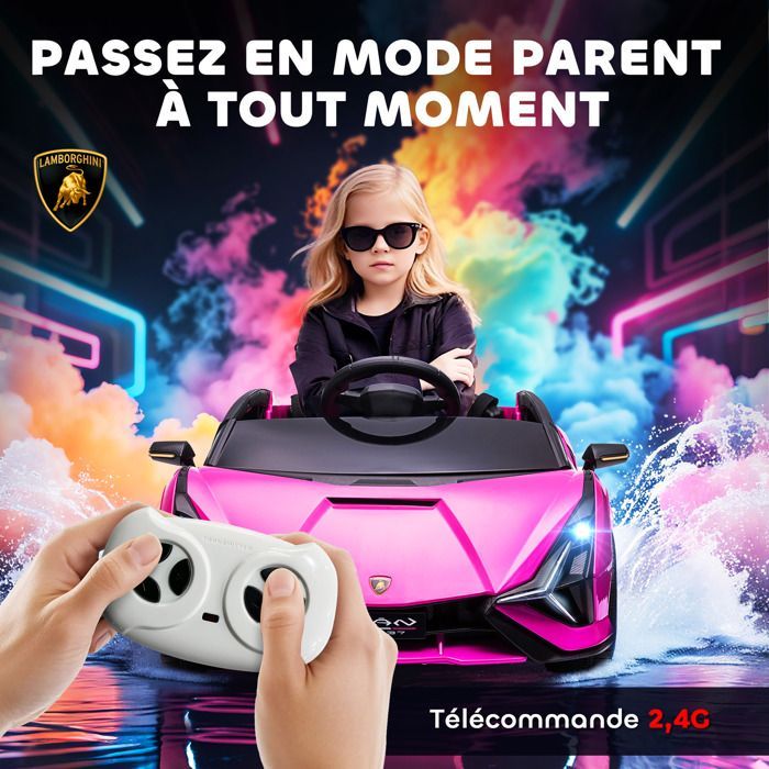 Voiture électrique enfant - véhicule électrique - HOMCOM - Lamborghini sian 12 V télécommande sons LED - PP - rose