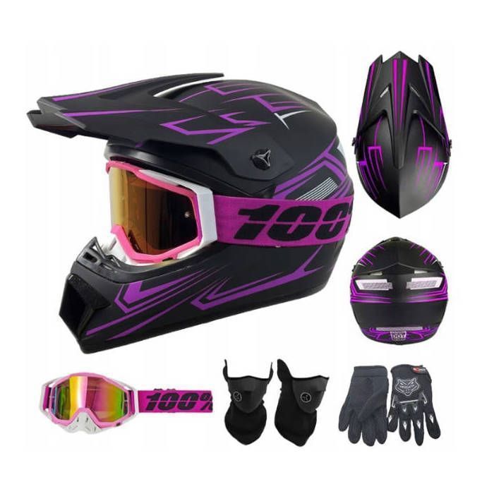 Casco integral de motocicleta, Purple Phantom, casco para quad todoterreno, casco para ATV de descenso, conjunto de cuatro piezas.
