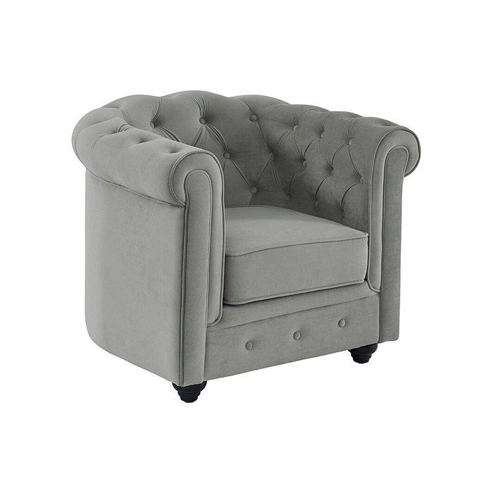 Canapé 3 places et 2 fauteuils CHESTERFIELD - Velours gris clair