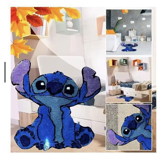 Alfombra infantil Stitch de 60 x 50 cm – Forma troquelada – Antideslizante y suave – Decoración para la habitación de una niña o un niño