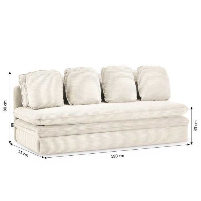 NOMA 3-Sitzer-Schlafsofa aus ecrufarbenem Cord – Beige